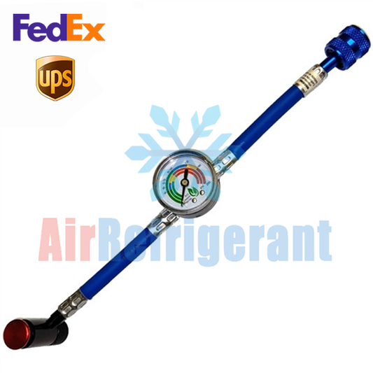 Push Button Gauge with 1/4" SAE Fitting & Hose – For Automotive AC & Refrigeration Service, Easy to Use